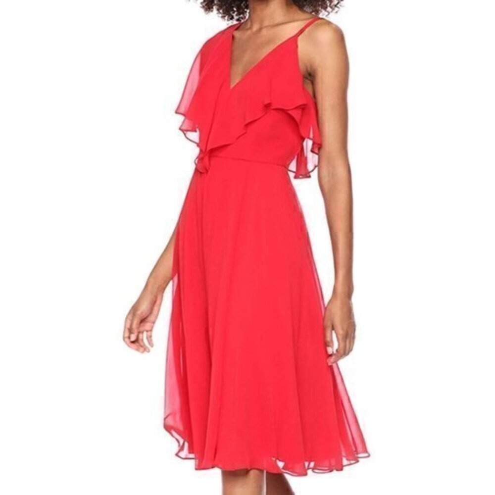 Dress The Population Claudia Rouge A-Line Chiffon Ruffle Dress Size S